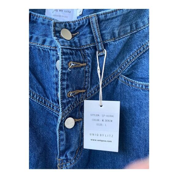 Uniq by Litz Women’s Button Fly Dark Wash Wide Leg Hi Waist Size L W30 Jeans - Picture 3 of 9